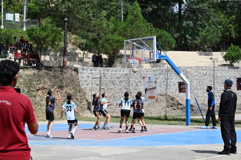 Students playing basketball