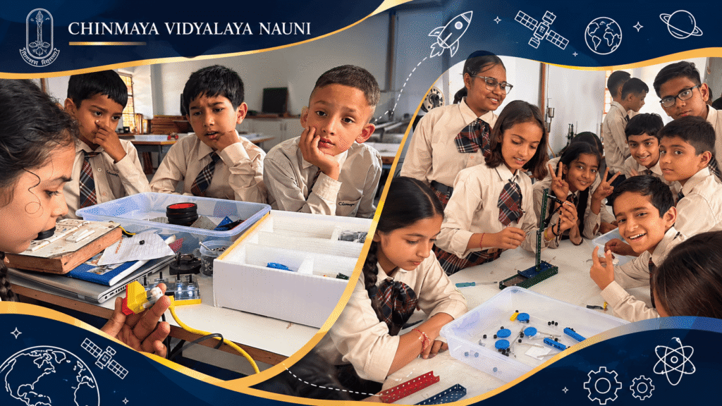 Students working on a STEM project at Chinmaya Vidyalaya Nauni
