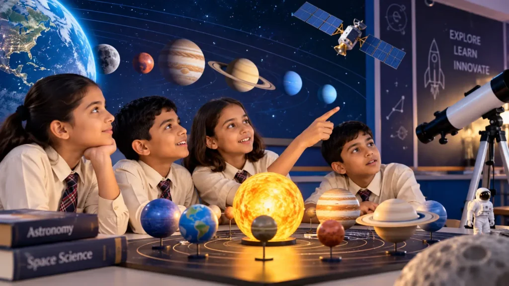 Students learning about space science and the solar system