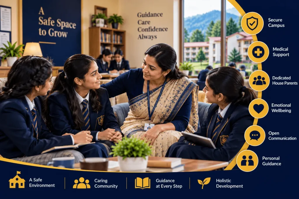 Teacher supporting students with pastoral care at a boarding school